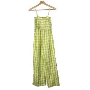 House of Harlow 1960 Lime Green Gingham Plaid Wide Leg Jumpsuit XS